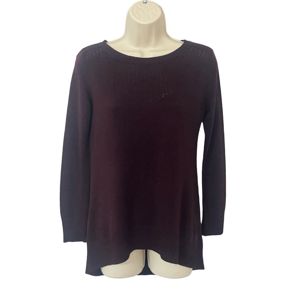 New York & Company Pointelle Burgundy‎ Sweater Sz XS